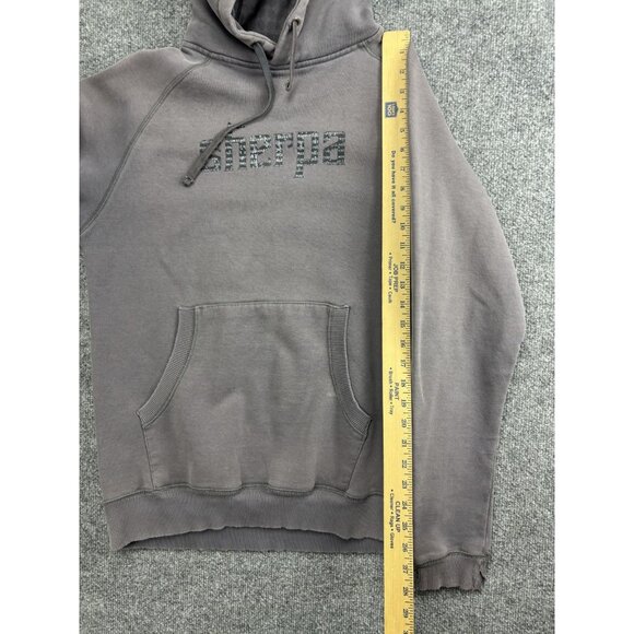 Sherpa Hoodie Mens Medium Gray Pullover Fleece Logo Raglan Kangaroo Pocket - Picture 5 of 9